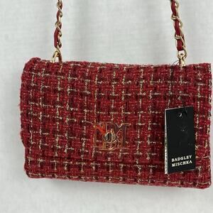 Badgley Mischka Purse Burgundy Red Textured Messenger Bag Crossbody Gold Accents